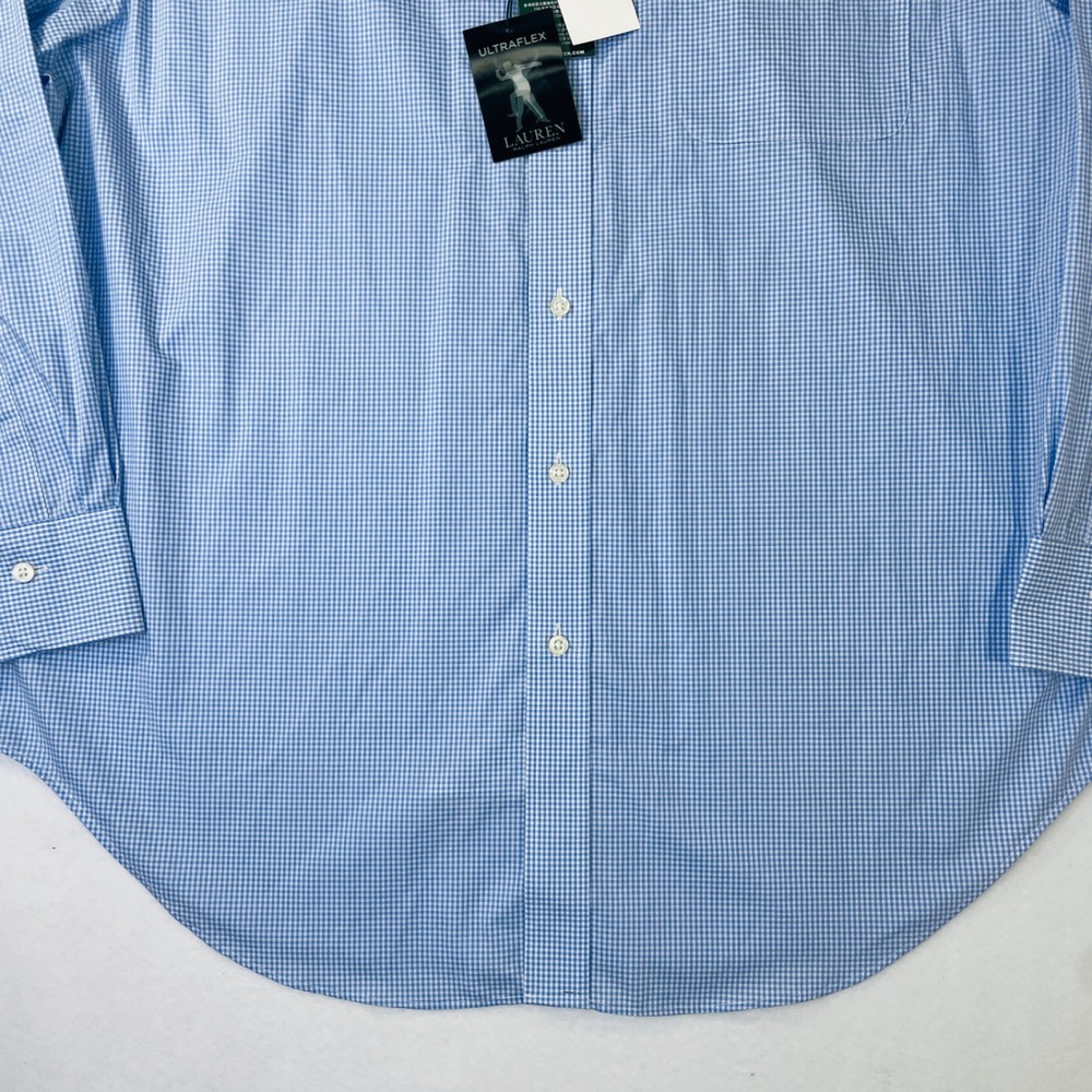 NWT Lauren Ralph Lauren Men Ultraflex Dress Shirt Blue Gingham Non-Iron 17.5 - Picture 7 of 10